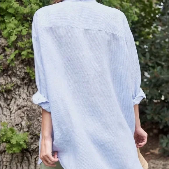 Frank & Eileen Mackenzie Linen Button-Down | Blue Stripe OS - Picture 3 of 8